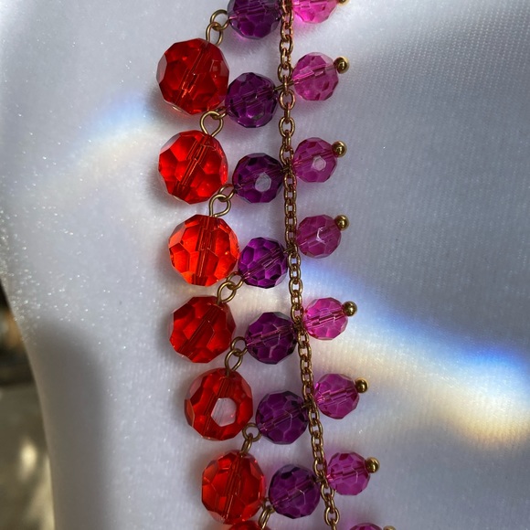NIB Kate Spade Necklace With Gold Hardware & 3 Rows Of Red, Purple & Pink Beads. - Picture 5 of 10